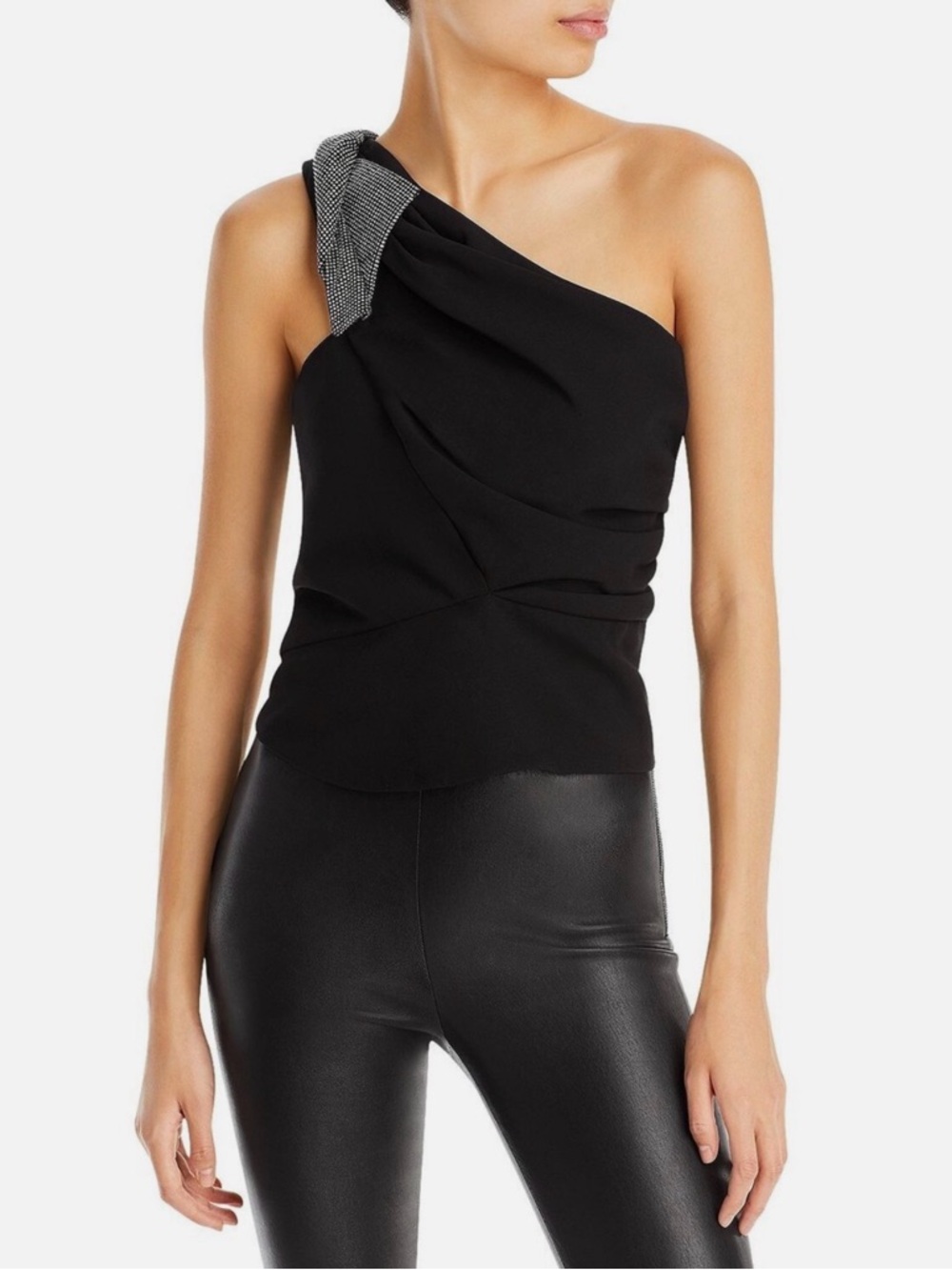 NWT IRO Tacoma One-Shoulder Black Top with Embellished Metal/Crystal Stud Strap
